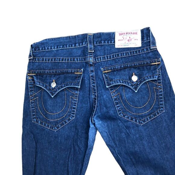 TRUE Religion Jeans Size 34 STRAIGHT ORANGE FLAP T Blue - Picture 3 of 8